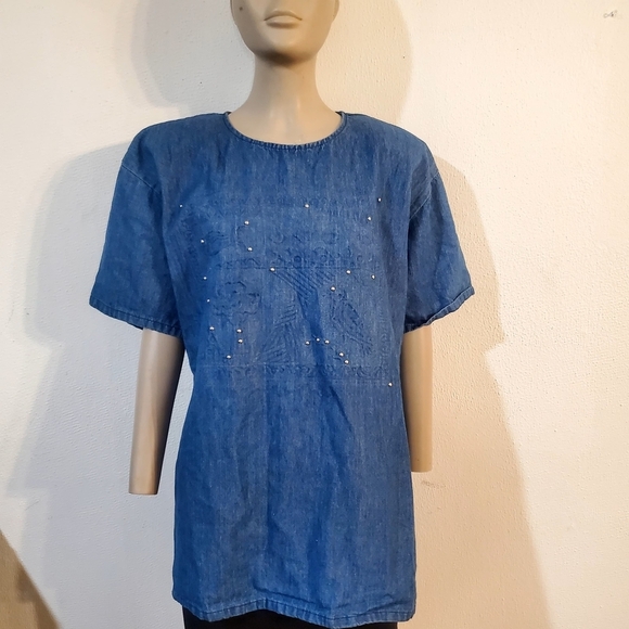 Tops - Blue Denim Short Sleeve Top